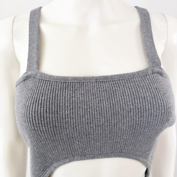 PrettyLittleThing Charcoal Gray Front Cut Out Soft Rib Knit Maxi Dress Size L - Picture 4 of 11